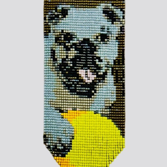 Hand woven handcrafted loom seed beaded bracelet adjustable Bulldog with ball - Picture 5 of 6